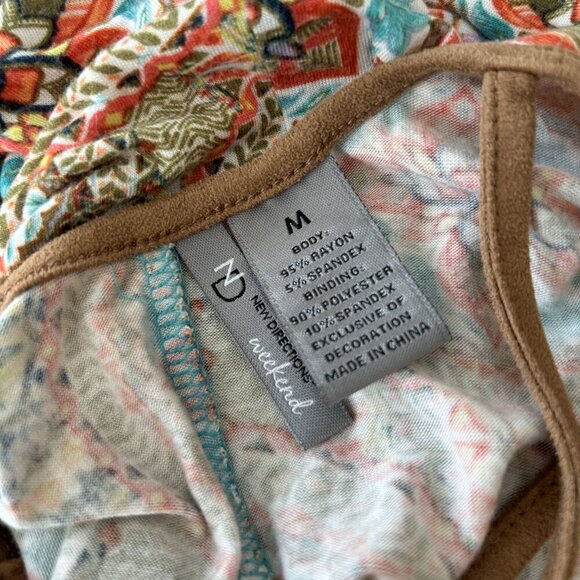 New Direction Weekend Long Sleeve Top, Multi Fabric & vibrant colors w/ Lace MED - Picture 6 of 6